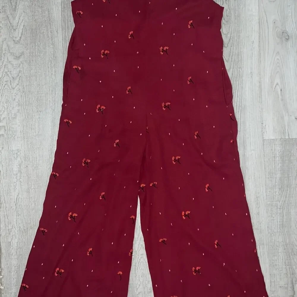 Honey Belle Burgandy flower jumper long romper
